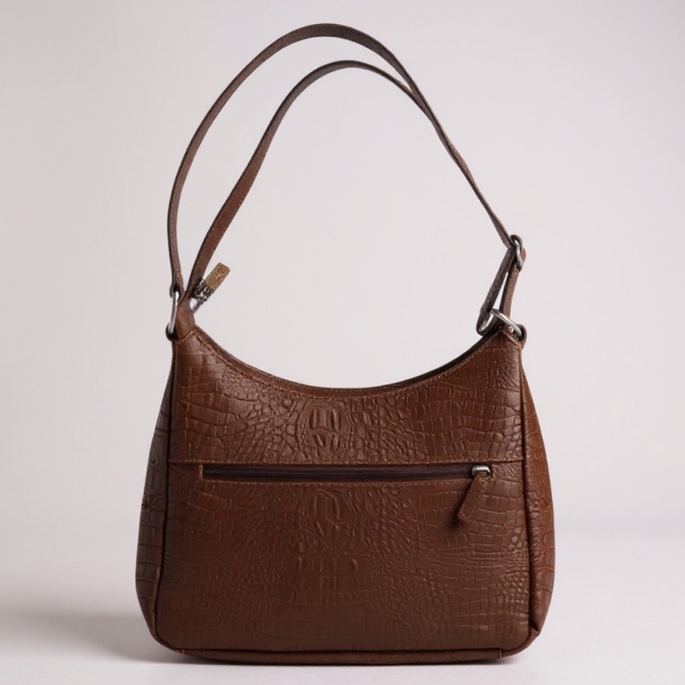 Jack George's‎ Voyager Croc Embossed Leather Crossbody Purse Bag, Dark Brown